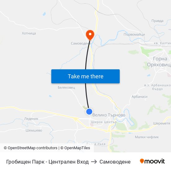 Гробищен Парк - Централен Вход to Самоводене map