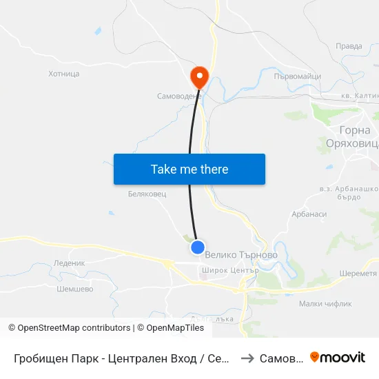 Гробищен Парк - Централен Вход / Cemetery - Central Entrance to Самоводене map