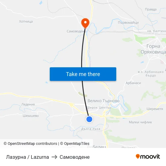Лазурна / Lazurna to Самоводене map
