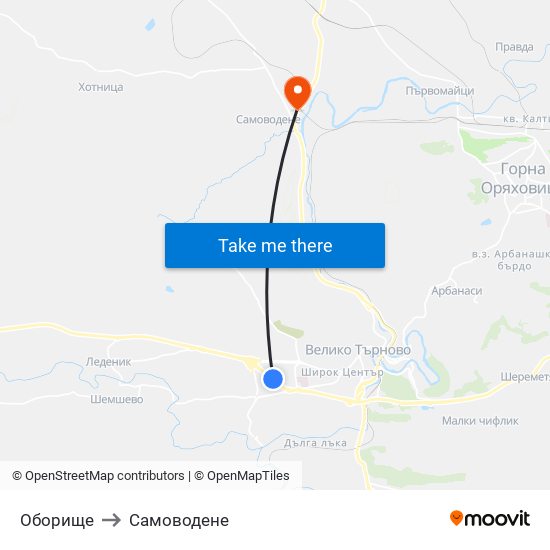 Оборище to Самоводене map