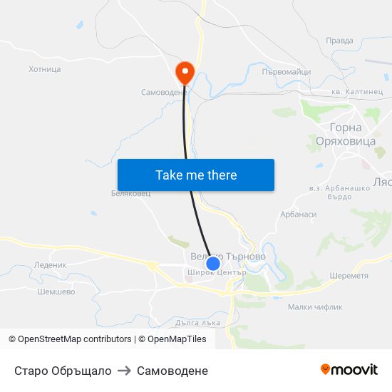 Старо Обръщало to Самоводене map