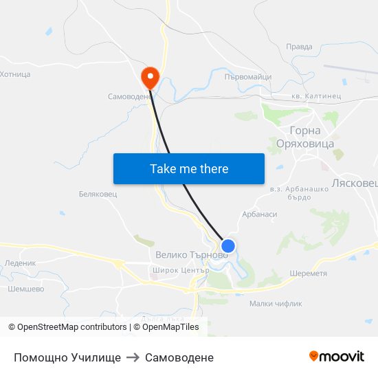 Помощно Училище to Самоводене map