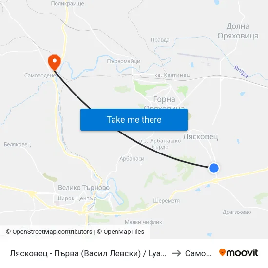 Лясковец - Първа (Васил Левски) / Lyaskovets - First (Vasil Levski) to Самоводене map