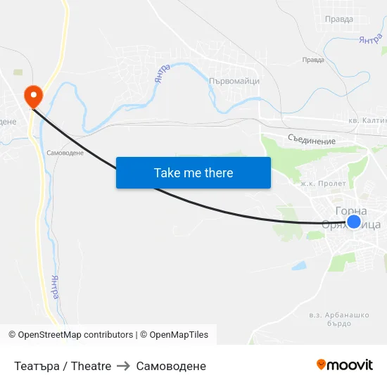 Театъра / Theatre to Самоводене map