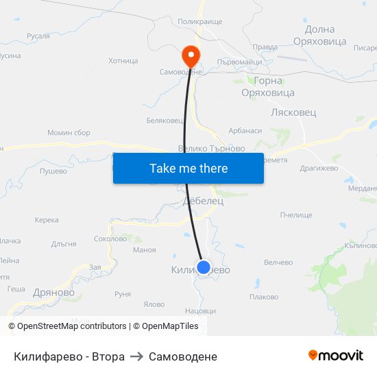 Килифарево - Втора / Kilifarovo - Second to Самоводене map