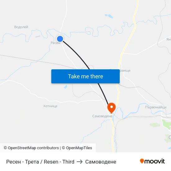 Ресен - Трета / Resen - Third to Самоводене map