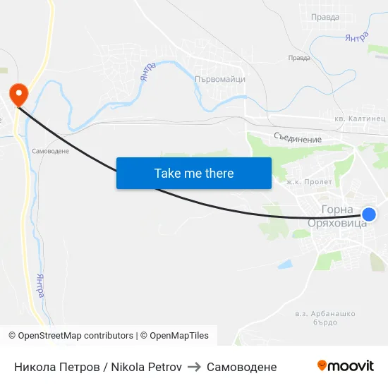 Никола Петров / Nikola Petrov to Самоводене map