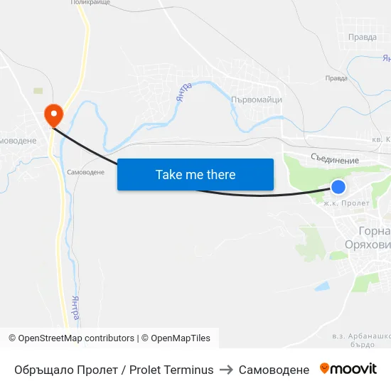 Обръщало Пролет / Prolet Terminus to Самоводене map