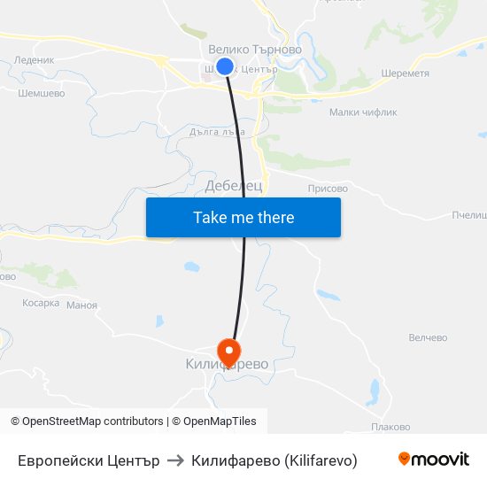 Европейски Център / European Centre to Килифарево (Kilifarevo) map