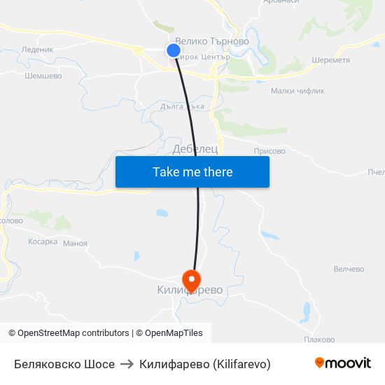 Беляковско Шосе to Килифарево (Kilifarevo) map