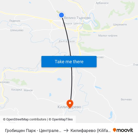 Гробищен Парк - Централен Вход to Килифарево (Kilifarevo) map