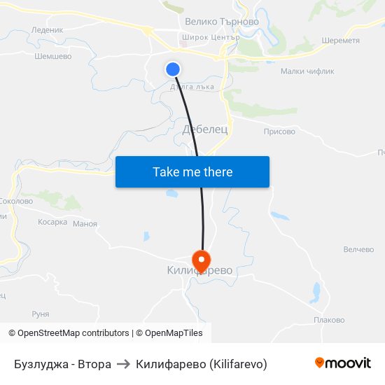 Бузлуджа - Втора to Килифарево (Kilifarevo) map