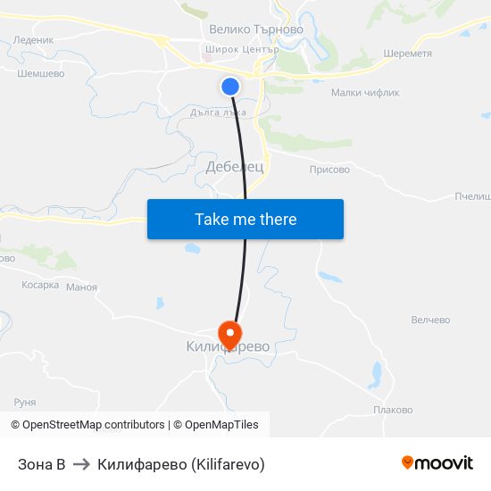 Зона В to Килифарево (Kilifarevo) map