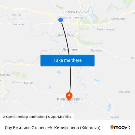 Соу Емилиян Станев to Килифарево (Kilifarevo) map