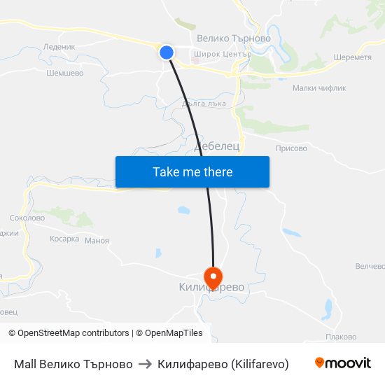 Мол Велико Търново / Mall Veliko Tarnovo to Килифарево (Kilifarevo) map