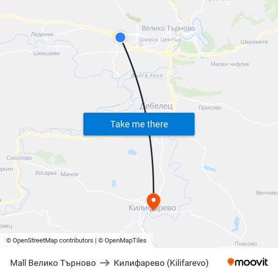 Mall Велико Търново to Килифарево (Kilifarevo) map