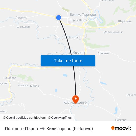 Полтава - Първа to Килифарево (Kilifarevo) map