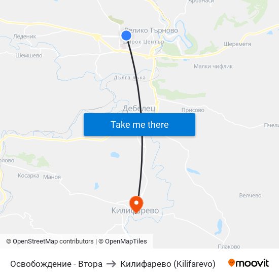 Освобождение - Втора to Килифарево (Kilifarevo) map