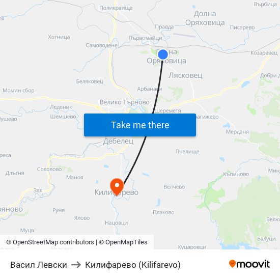 Васил Левски to Килифарево (Kilifarevo) map