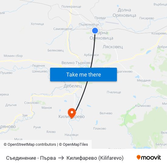 Съединение - Първа to Килифарево (Kilifarevo) map
