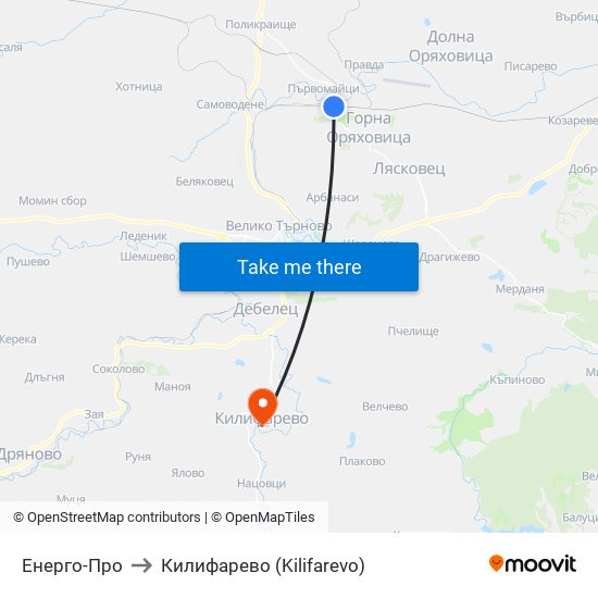 Енерго-Про (Енергоснабдяване) / Energo-Pro (Power Supply) to Килифарево (Kilifarevo) map