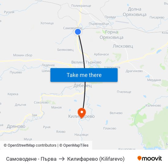 Самоводене - Първа to Килифарево (Kilifarevo) map