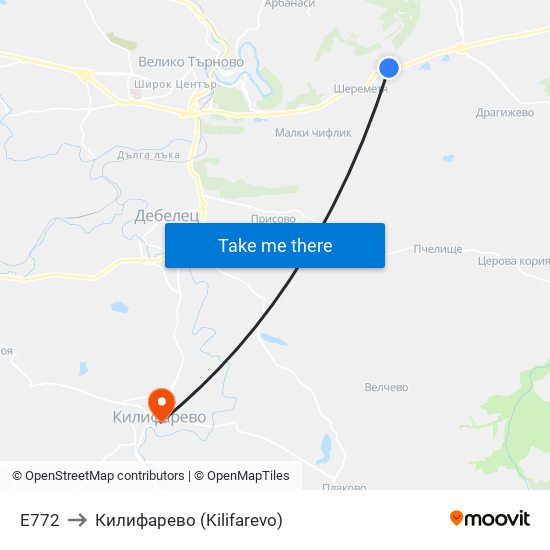 Е772 to Килифарево (Kilifarevo) map