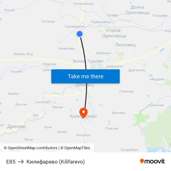 E85 to Килифарево (Kilifarevo) map