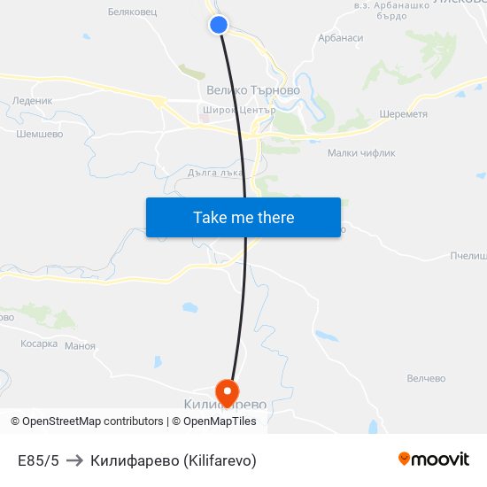 E85/5 to Килифарево (Kilifarevo) map