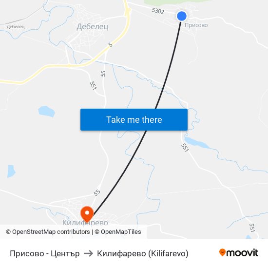 Присово - Център / Prisovo - Centre to Килифарево (Kilifarevo) map