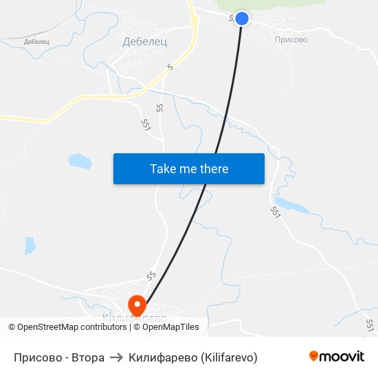 Присово - Втора to Килифарево (Kilifarevo) map