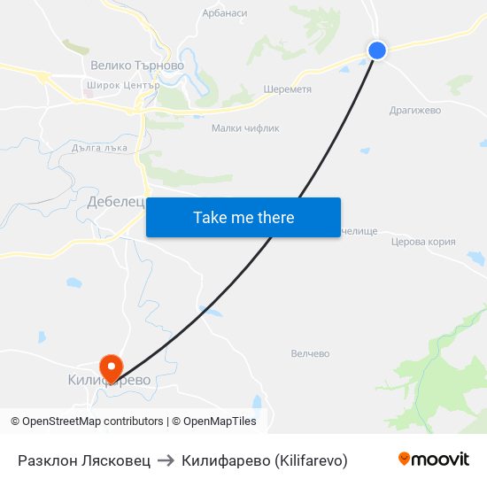 Разклон Лясковец to Килифарево (Kilifarevo) map