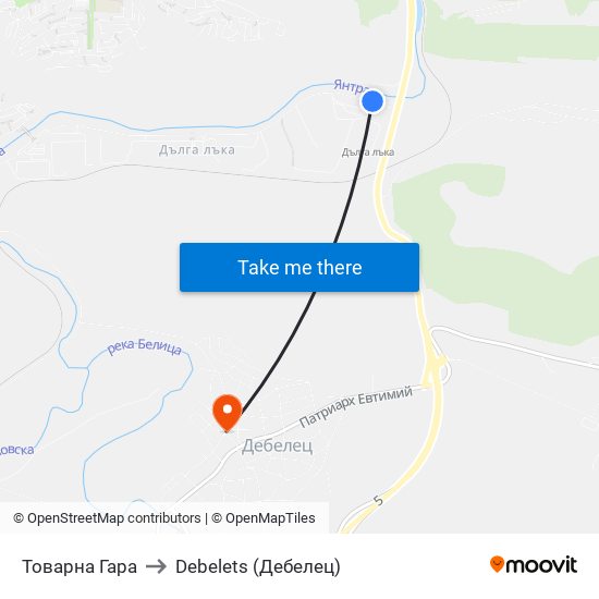 Товарна Гара / Freight Station to Debelets (Дебелец) map
