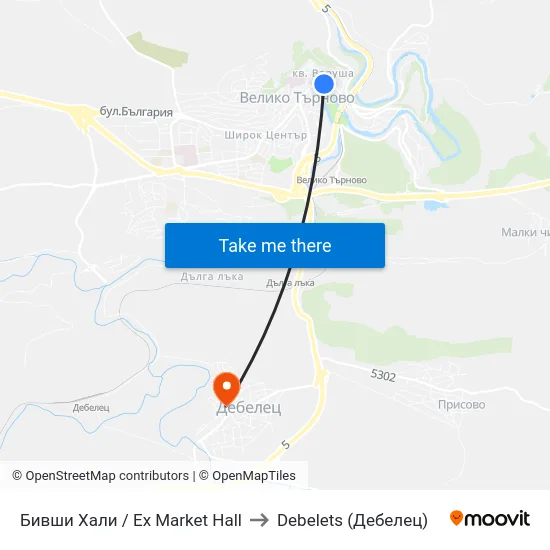 Бивши Хали / Ex Market Hall to Debelets (Дебелец) map