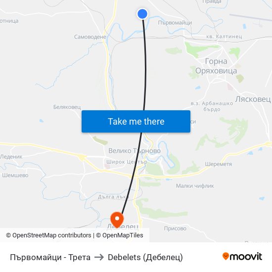 Първомайци - Трета (Стола) / Parvomaytsi - Third to Debelets (Дебелец) map