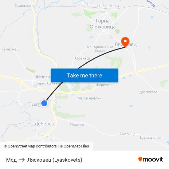 Мсд to Лясковец (Lyaskovets) map