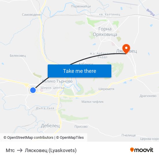 Мтс to Лясковец (Lyaskovets) map