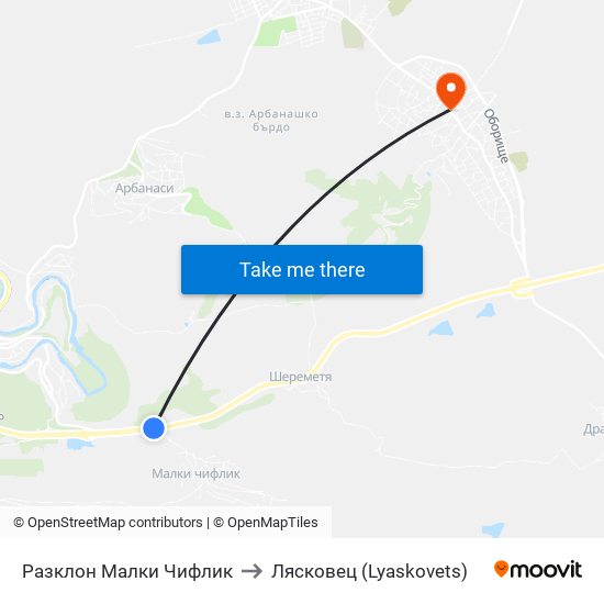 Разклон Малки Чифлик to Лясковец (Lyaskovets) map