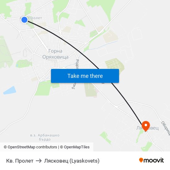 Кв. Пролет to Лясковец (Lyaskovets) map