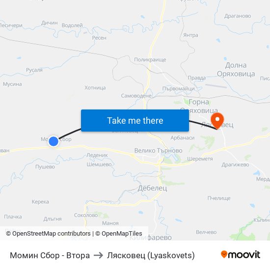 Момин Сбор - Втора / Momin Sbor - Second to Лясковец (Lyaskovets) map