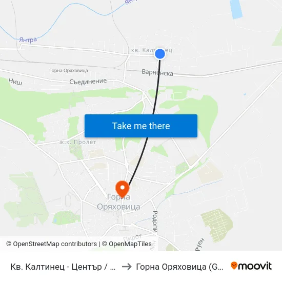Кв. Калтинец - Център / Kaltinets Qr. - Centre to Горна Оряховица (Gorna Oryahovitsa) map