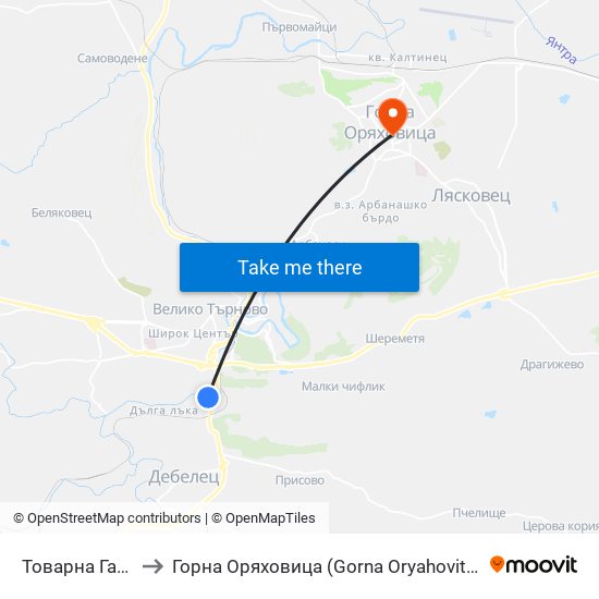 Товарна Гара / Freight Station to Горна Оряховица (Gorna Oryahovitsa) map