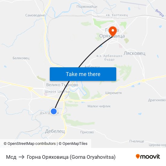 Мсд to Горна Оряховица (Gorna Oryahovitsa) map