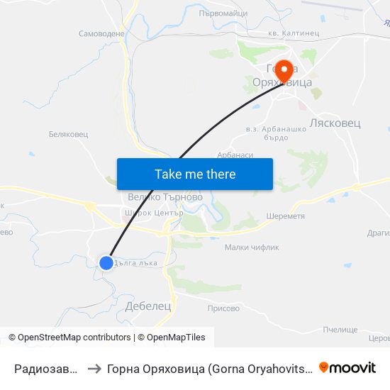 Радиозавод to Горна Оряховица (Gorna Oryahovitsa) map