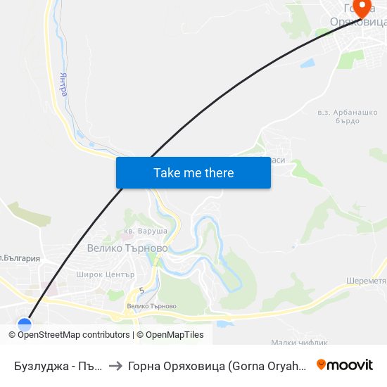 Бузлуджа - Първа / Buzludzha - First to Горна Оряховица (Gorna Oryahovitsa) map
