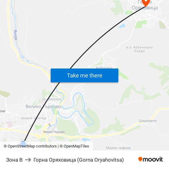 Зона В to Горна Оряховица (Gorna Oryahovitsa) map
