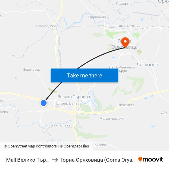 Мол Велико Търново / Mall Veliko Tarnovo to Горна Оряховица (Gorna Oryahovitsa) map