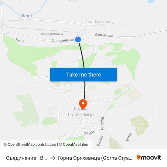 Съединение - Втора to Горна Оряховица (Gorna Oryahovitsa) map
