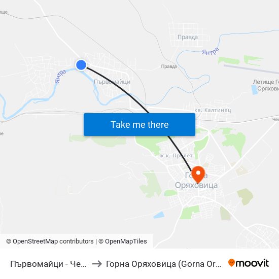 Първомайци - Четвърта to Горна Оряховица (Gorna Oryahovitsa) map