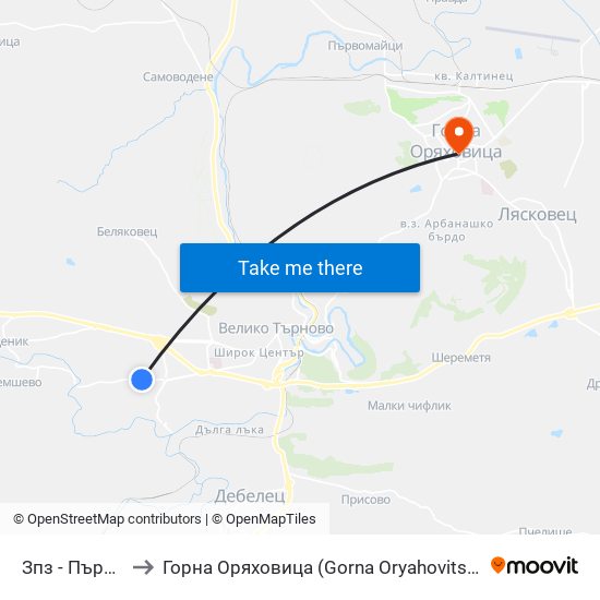 Зпз - Първа to Горна Оряховица (Gorna Oryahovitsa) map